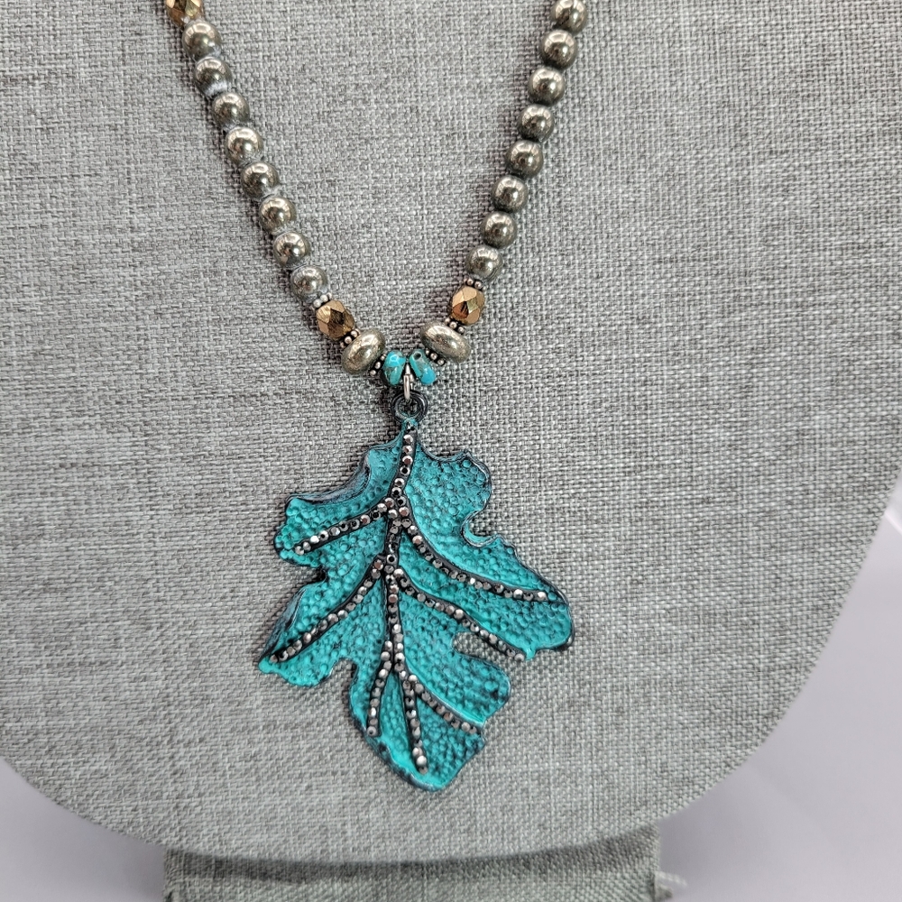 Paige Wallace Designs Necklace Turquoise Beaded Gold Tone Metal Tone Long 32"